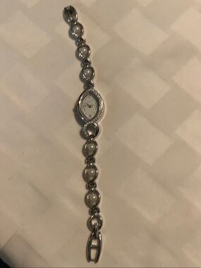 Avon Silver-Tone Pearl Accent Women's Bracelet Watch
